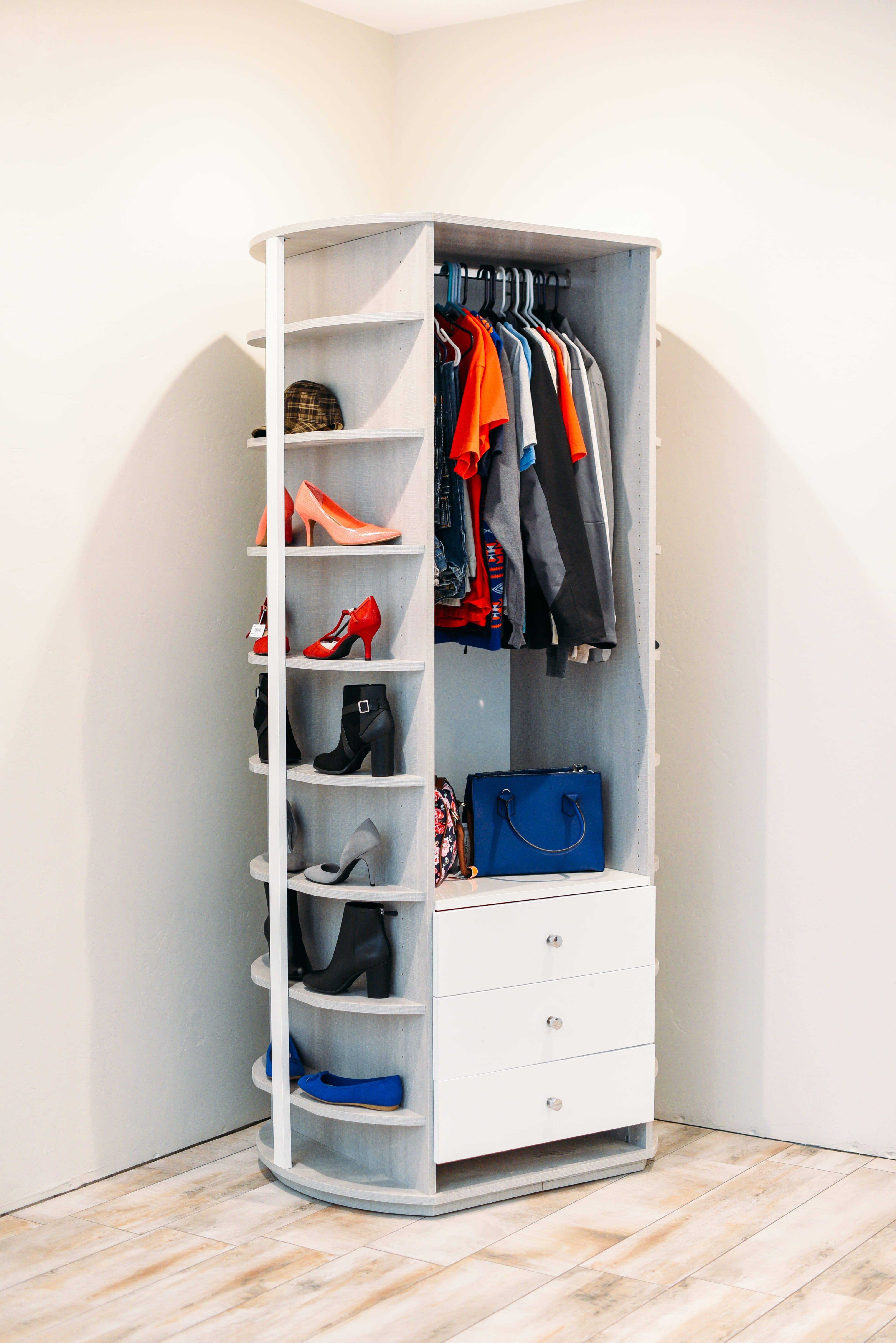 Luxury closet automation installation – rotating closet organizer detail