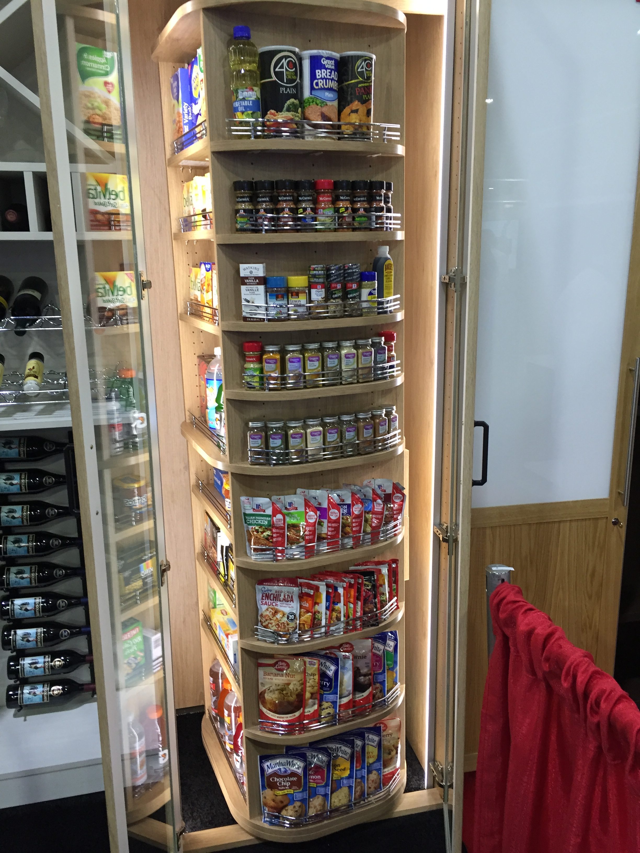 Electric closet storage revolving pantry with integrated lighting