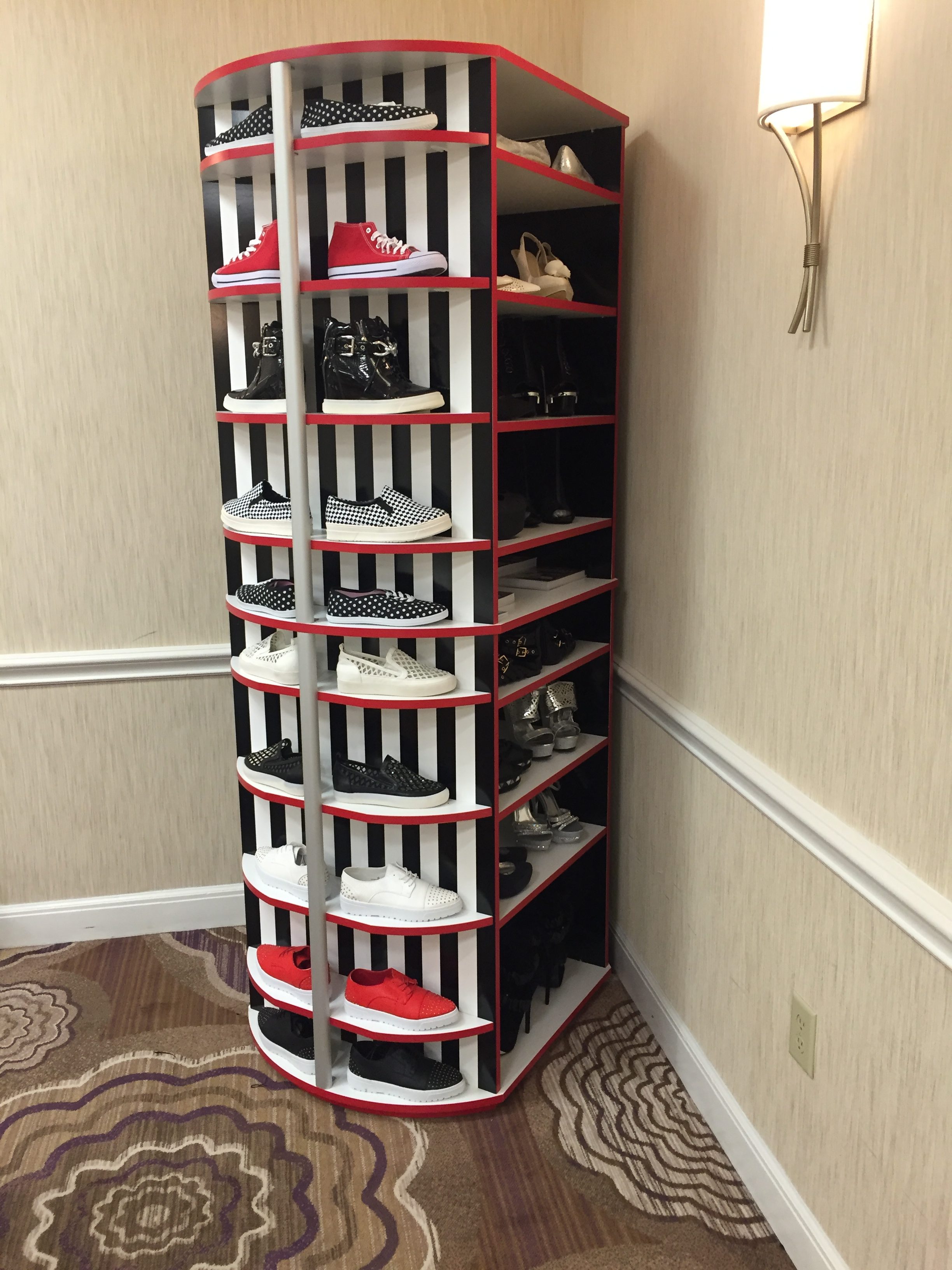 Bespoke rotating shoe tower – boutique-inspired walk-in closets